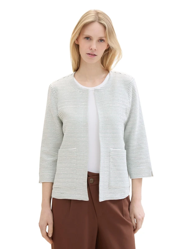 TOM TAILOR Women's Blazer, 34869 - Offwhite Green Stripe Ck, 26 - Image 1