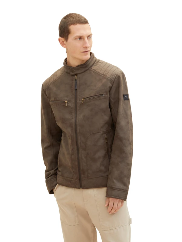 TOM TAILOR Men's 1024298 Jacket, 30513-Buffalo Brown Fake Leather, S, 30513 - Buffalo Brown Fake Leather, S