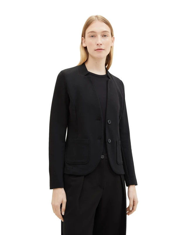 TOM TAILOR Women's Basic Ottoman Blazer with Pockets, 14482 - Deep Black, S