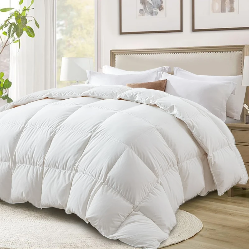 Globon Down Feather Comforter/Duvet Insert King Size,Ultra-Soft Fluffy Bed Comforter,700 Filling Power,Medium Weight for All Season with Corner Tabs, White