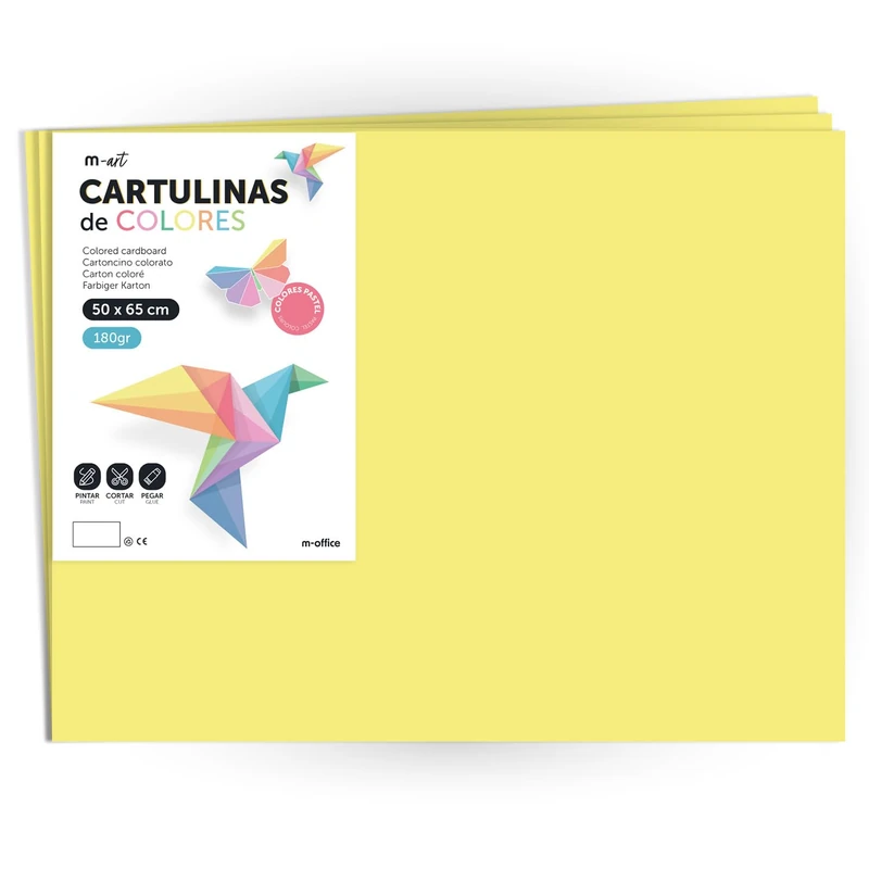 m-office Coloured Card 50 x 65 cm Pastel 180 g Large Card for Crafts, Creative Designs and Art Projects (x250 Sheets, Yellow)