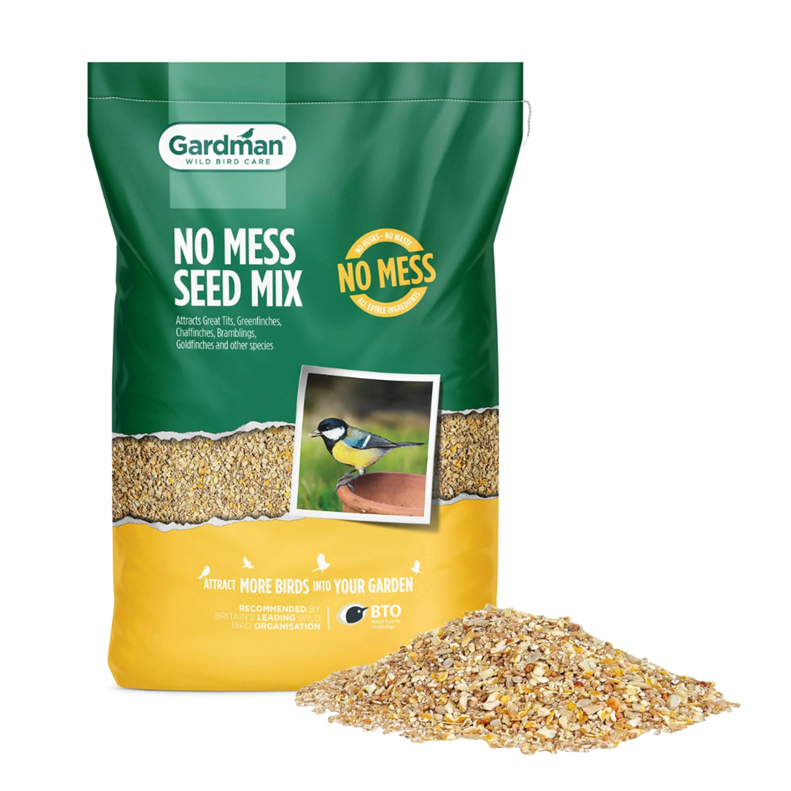 Gardman No Mess Seed Mix - 14.75kg for Small Garden Birds, Topline Card for Bird Feeders, Tables or Ground Feeding