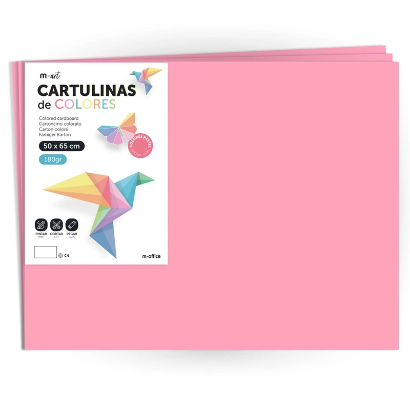 Colour Card Large Card 50 x 65 cm Pastel 180g for Crafts, Creative Designs and Art Projects · m-office (x250 Sheets, Pink)