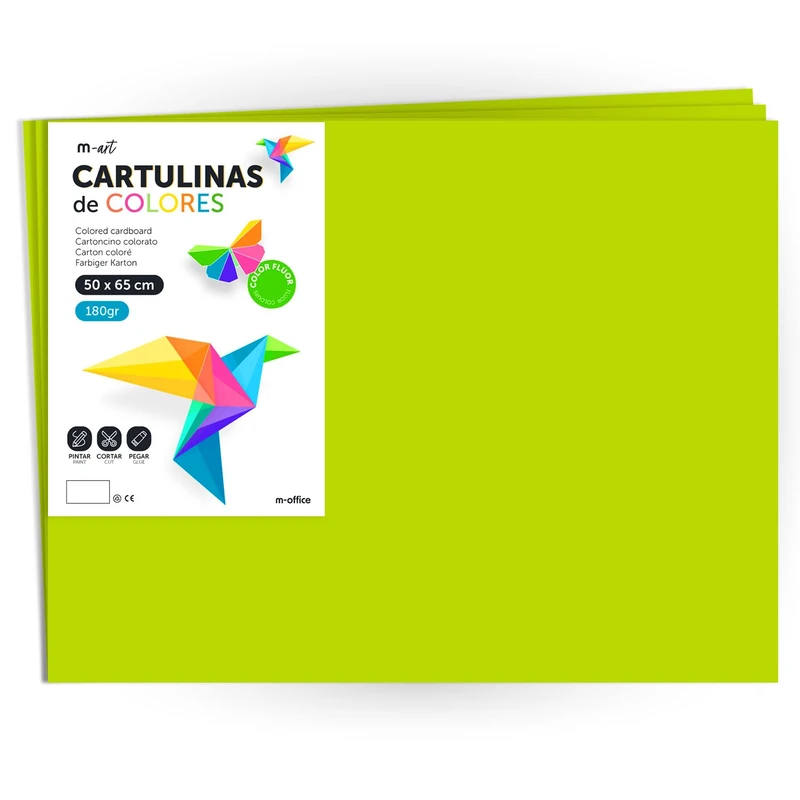 50 x 65 cm Fluorescent Coloured Card Stock Large Cardboard 180g m-office (x250 Sheets, Neon Green)