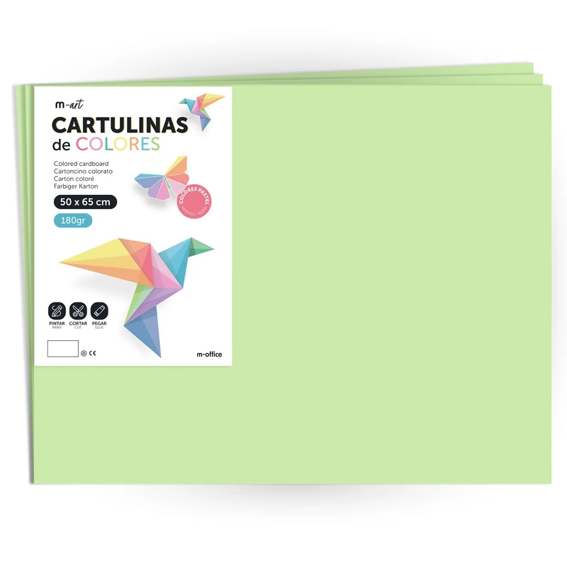 Colour Card - Large Card - 50 x 65 cm - Pastel Colours - 180g - for Crafts, Creative Designs and Art Projects, m-office (x250 Sheets, Green)