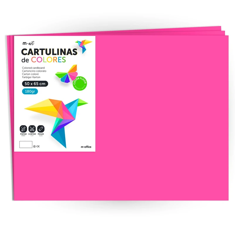Colour Card Large Cardboard 50 x 65 cm Fluorescent Colours 180g for Crafts, Creative Designs and Art Projects · m-office (x125 Sheets, Neon Pink)
