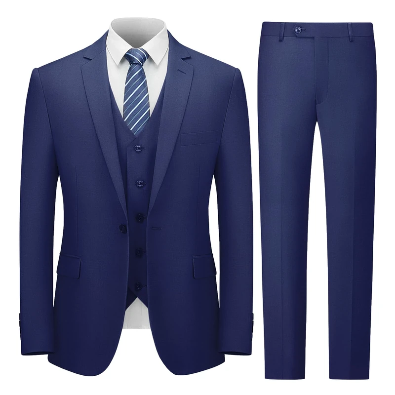 Cooper & Nelson Men's Suit Slim Fit, 3 Piece Suits for Men, One Button Solid Jacket Vest Pants with Tie, Tuxedo Set, Navy Blue, 4XL