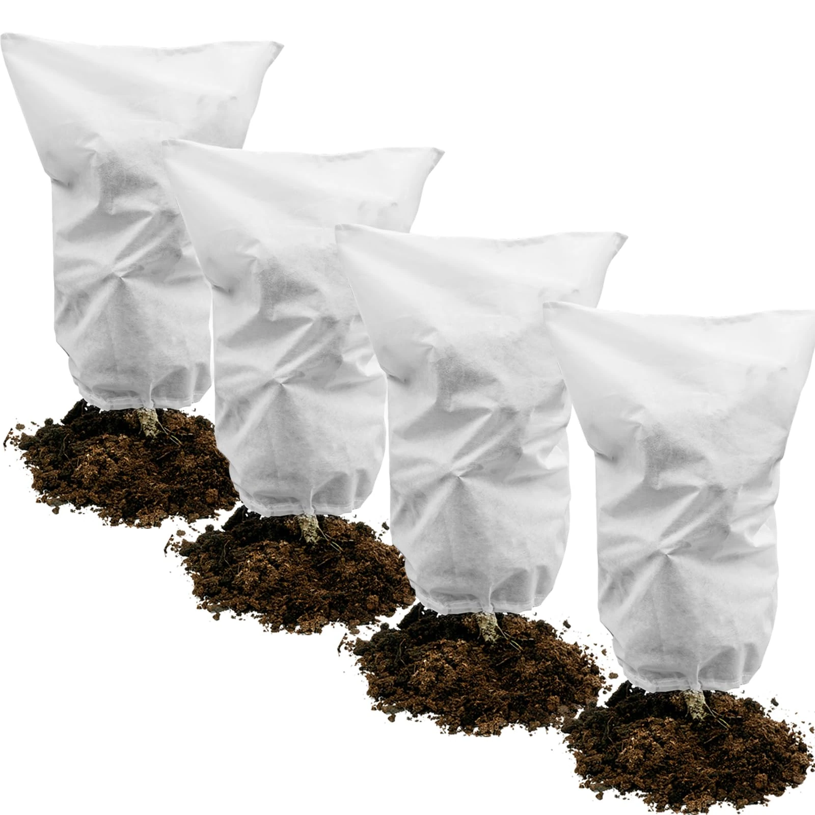 Muzhira 4pcs Plant Fleece Frost Protection Jackets, 50gms 60cm x 80cm Winter Garden Fleece Bag, Plant Cover for for Potted Plant Winter Plant Protection, From Birds and Insects - White