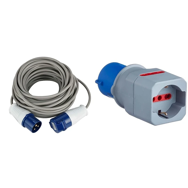 Electraline – 461470 IP44 Industrial Extension, Cable Fror 3 G1.5 10 m, Male and Female IEC 220 V T 2P & 80864 Industrial Adapter