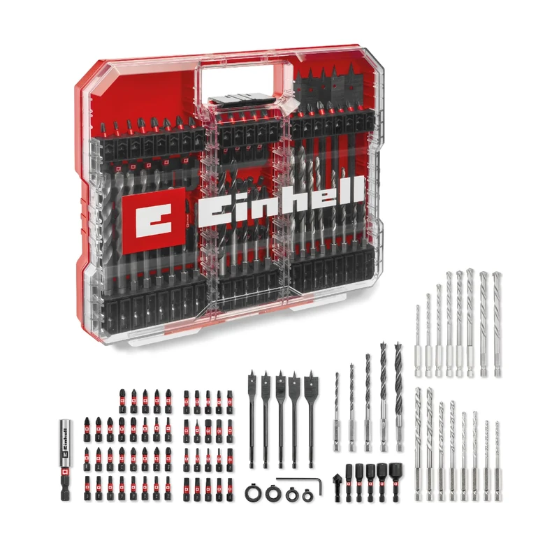 Original Einhell XL-CASE 95-Piece Impact-Resistant bit and Drill Set (bits, Various Drill bits, bit Holder, Socket Spanner, Countersink, Drill Stop, pin Spanner incl. Storage Box)