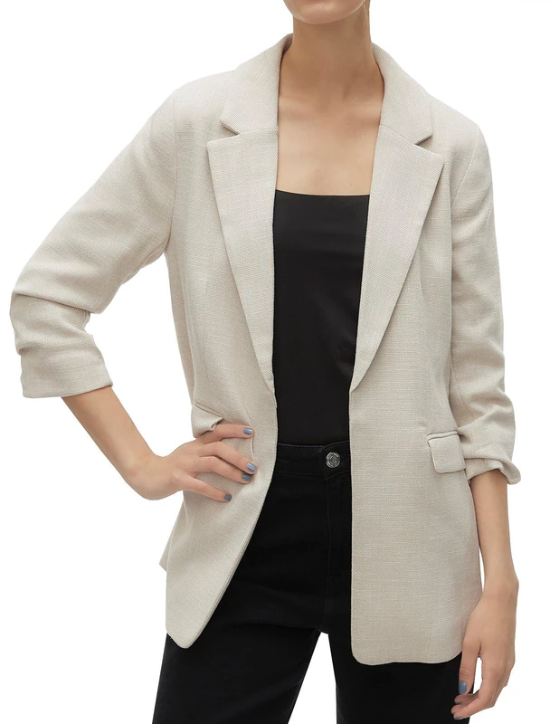 VERO MODA VMFRIDA LS Regular Blazer Noos, Oatmeal/Detail: Melange., 14