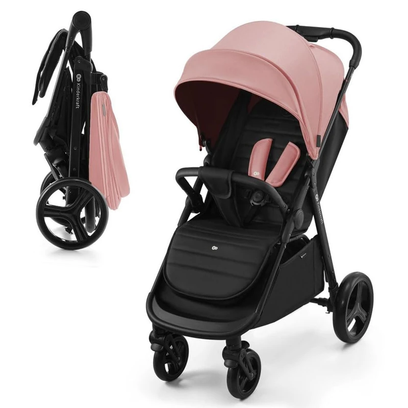 Kinderkraft Rine Lightweight Pushchair up to 22 kg, One Hand Closure, Waterproof Hood with UPF50+ Filter, Swivel Safety Bar, Cup Holder, Pink - Image 1