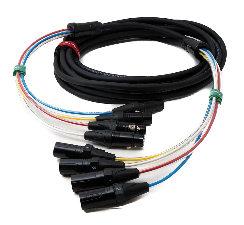 System-S Audio Cable 10 m XLR 3-Pin 4X Male to 4X Female AUX Adapter in Black
