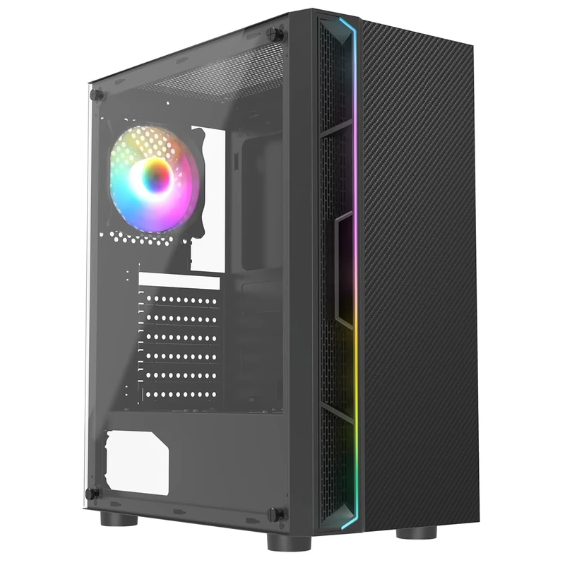 CiT Galaxy Mid-Tower PC Gaming Case ATX with RGB Rainbow LED Strip & Tempered Glass Side Panel with 1 Rear RGB Rainbow Fan Included | Black