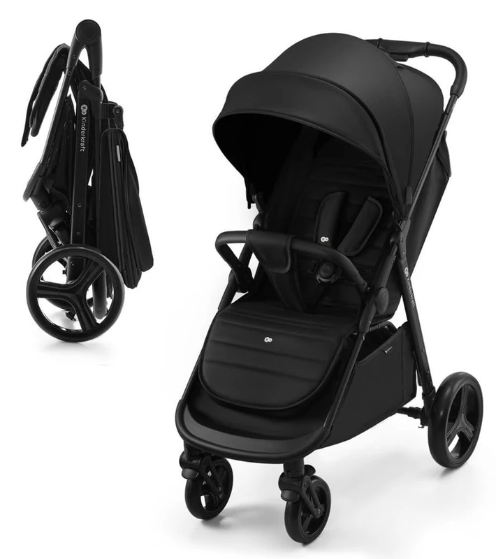 Kinderkraft Rine Lightweight Pushchair up to 22 kg, One Hand Closure, Waterproof Hood with UPF50+ Filter, Swivel Safety Bar, Cup Holder, Black