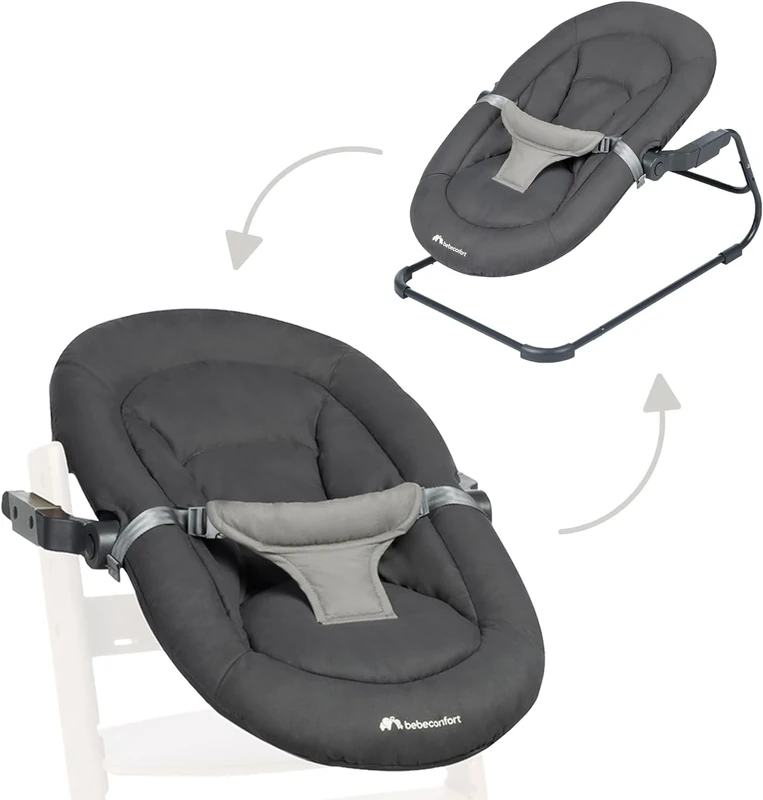 Bebeconfort Timba, 2-in-1 Baby Bouncer Chair, from Birth - 6 Months, 0-9 kg, Newborn Set for Timba Baby High Chair, 2 Recline Positions, Ultra-Padded Seat, 3-Point Harness, Tinted Graphite
