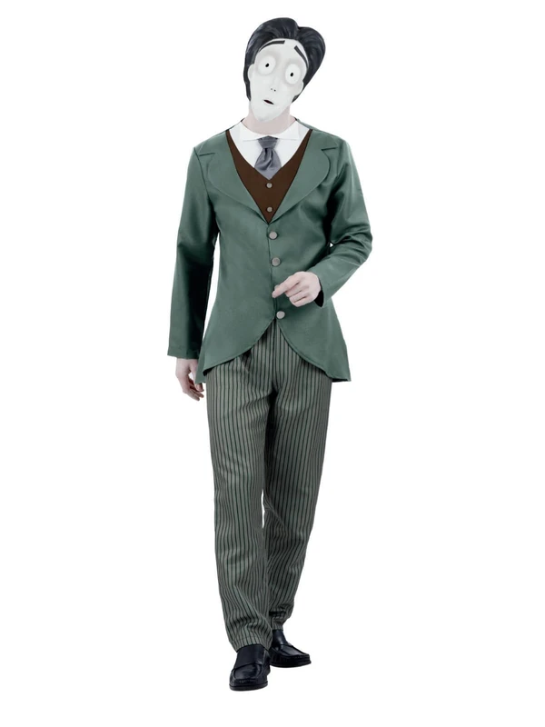 Smiffys Corpse Bride Victor Van Dort Groom Costume for Adults, Jacket with Mock Shirt and Waistcoat, Tie and Trousers, Officially Licensed, Perfect for Matching Family and Couples Outfits