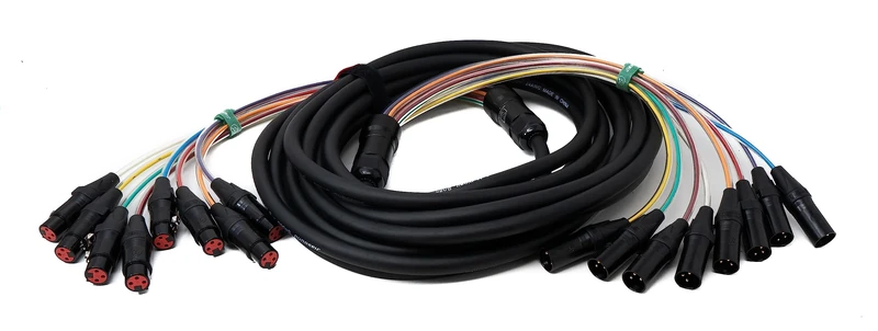 System-S Audio Cable 10 m XLR 3-Pin 8X Male to 8X Female AUX Adapter in Black - Image 1