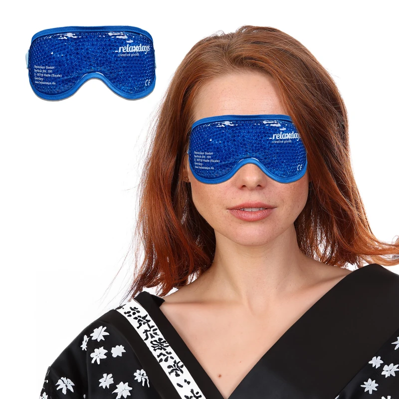Relaxdays Eye Mask, Cold/Warm Compress, Ice Pack, 2X Set, Cooling Goggles, Allergies, Depuff, Migraine, Fastener, Blue, 9 x 25 x 2 cm