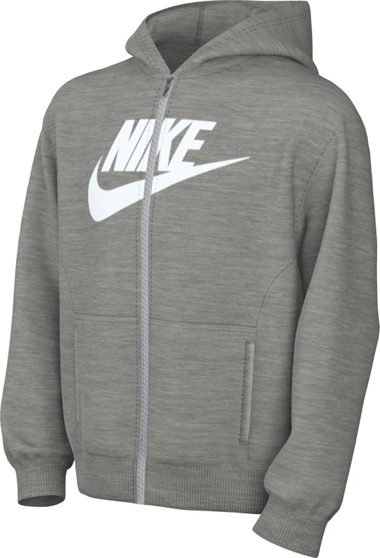 NIKE FD2990-063 K NSW CLUB FLC HD FZ LS HBR Sweatshirt Unisex DK GREY HEATHER/BASE GREY/WHITE Size XS