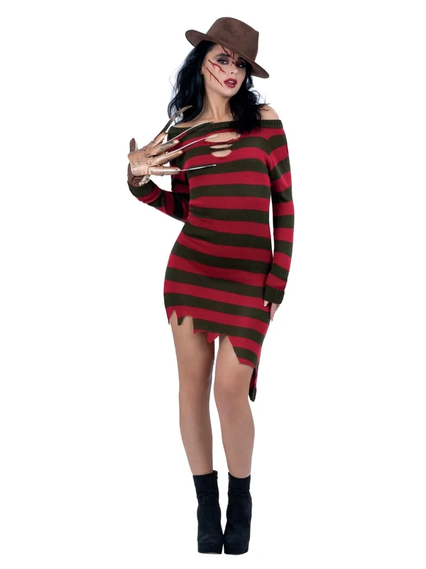 Smiffys A Nightmare On Elm Street Freddy Krueger Knitted Dress, Adult Costume, Officially Licensed Nightmare on Elm Street Fancy Dress, Freddy Krueger Halloween Costume, World Book Day