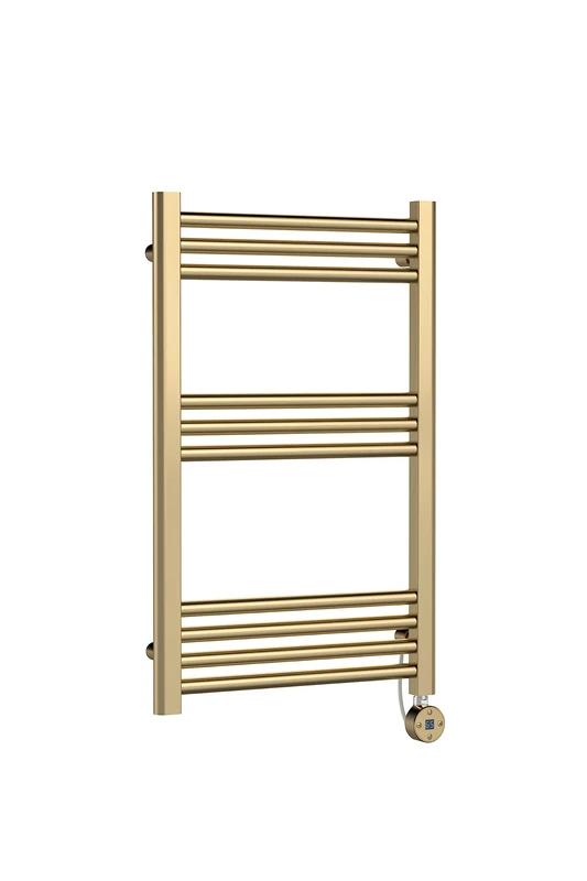 nuie MTY859 Electric Round Straight 10 Bar Towel Radiator, 800mm x 500mm, Brushed Brass