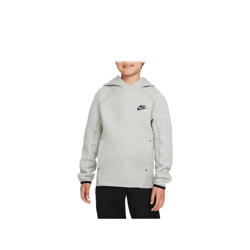 NIKE FD3291-063 B NSW TECH FLC PO HOODIE Sweatshirt Boy's DK GREY HEATHER/BLACK Size XS