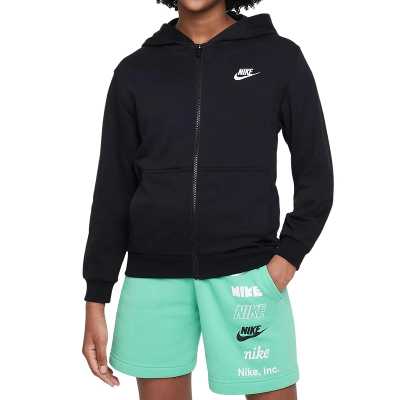 NIKE FD3017-010 K NSW CLUB FT HD FZ LS LBR Sweatshirt Unisex BLACK/WHITE Size S