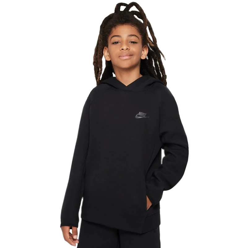 NIKE FD3291-010 B NSW TECH FLC PO HOODIE Sweatshirt Boy's BLACK/BLACK Size M