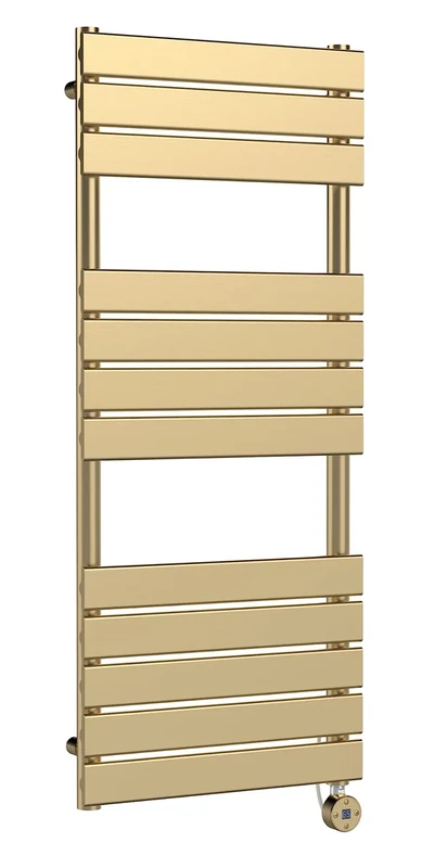 nuie HL859 Electric Square Flat 12 Bar Towel Radiator, 1213mm x 500mm, Brushed Brass