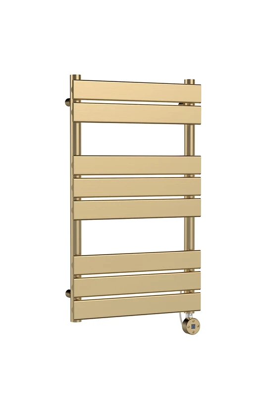 nuie HL858 Electric Square Flat 8 Bar Towel Radiator, 840mm x 500mm, Brushed Brass