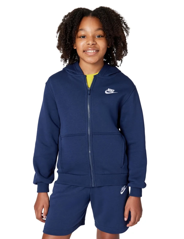 NIKE FD3004-410 K NSW CLUB FLC HD FZ LS LBR Sweatshirt Unisex MIDNIGHT NAVY/WHITE Size M