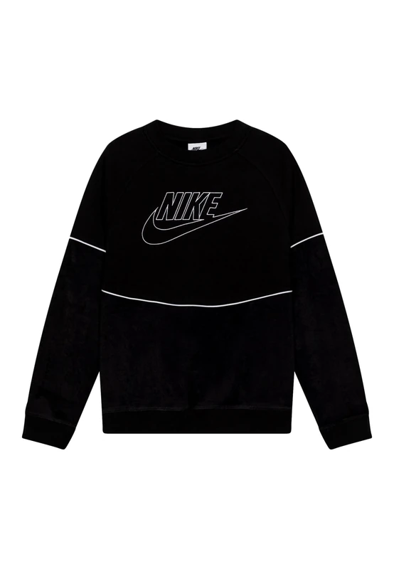 NIKE FD3161-010 B NSW AMPLIFY CREW Sweatshirt Boy's BLACK/BLACK/WHITE/WHITE Size L