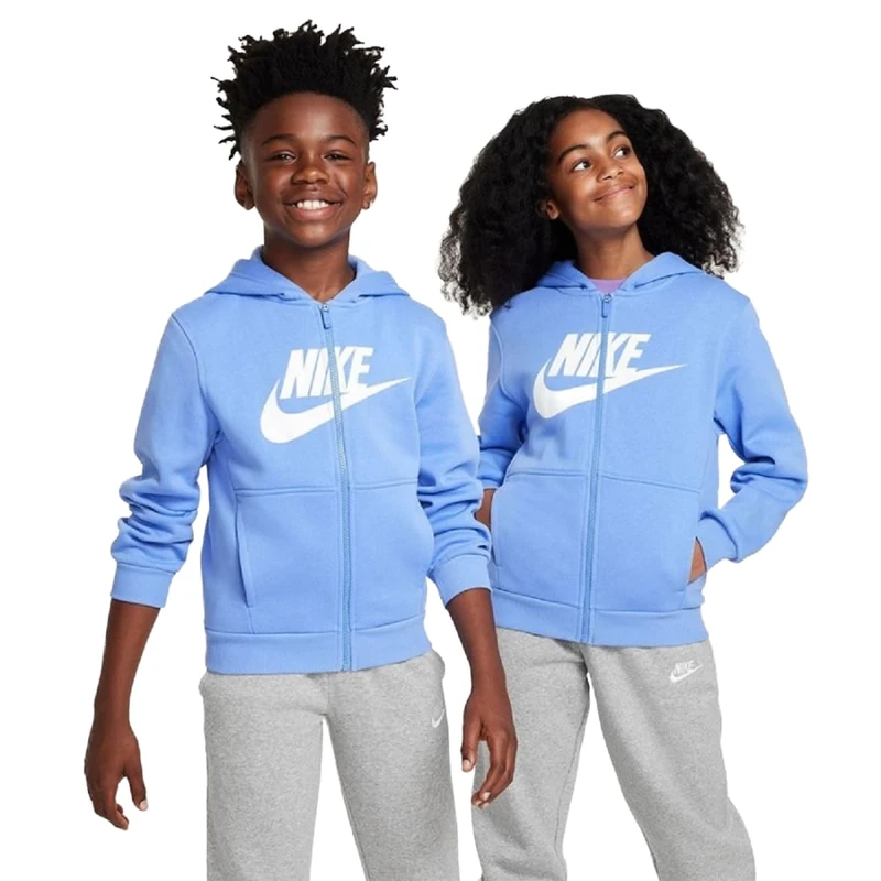 NIKE FD2990-450 K NSW CLUB FLC HD FZ LS HBR Sweatshirt Unisex POLAR/WHITE Size XS
