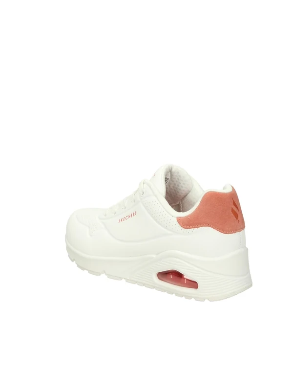 Skechers Women's Uno Pop Back Sneaker, White Durabuck/Coral Suede Trim, 2 UK