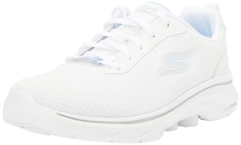 Skechers Women's Go Walk 7 Clear Path Sneaker, White Textile/Trim, 3.5 UK