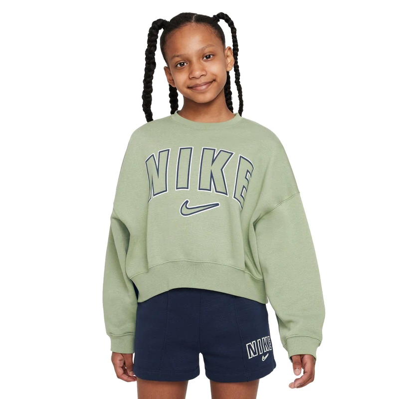 NIKE FN7720-386 G NSW Trend FLC Crew PRNT Shorts Girl's Oil Green Size S