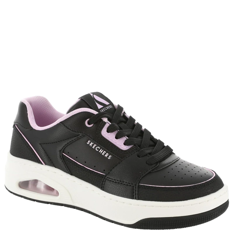 Skechers Women's Uno Court Courted Style Sneaker, Black Leather/Pink Duraleather Trim, 2.5 UK