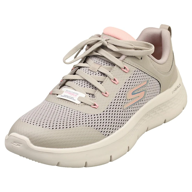 Skechers Women's Go Walk Flex Caley Sneaker, Taupe Synthetic/Pink Trim, 4.5 UK