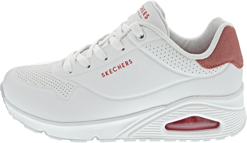 Skechers Women's Uno Pop Back Sneaker, White Durabuck/Coral Suede Trim, 4.5 UK