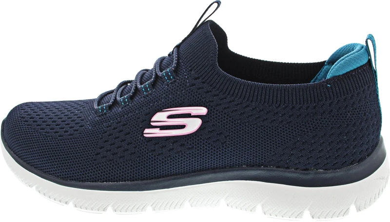 Skechers Womens Summits Top Player Sneaker, Navy Knit Teal Pink Trim, 9 UK