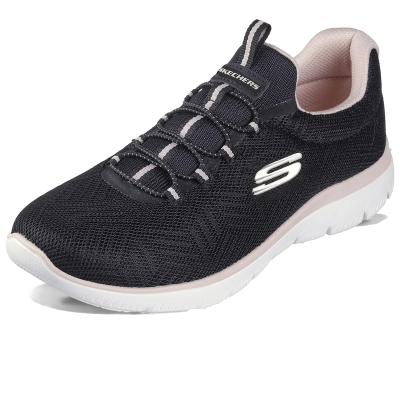 Skechers Womens Summits Artistry Chic Sneaker, Black Mesh Light Pink Trim, 8 UK