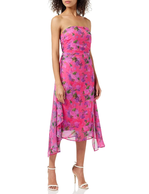 Hope & Ivy The Cleo Strapless Midi Dress with Side Ties, Pink, UK8 - Image 1