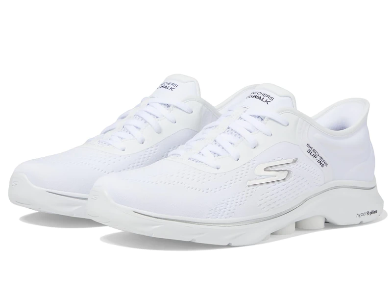 Skechers Women's GO Walk 7 Valin, White Textile/Black Trim, 5.5 UK