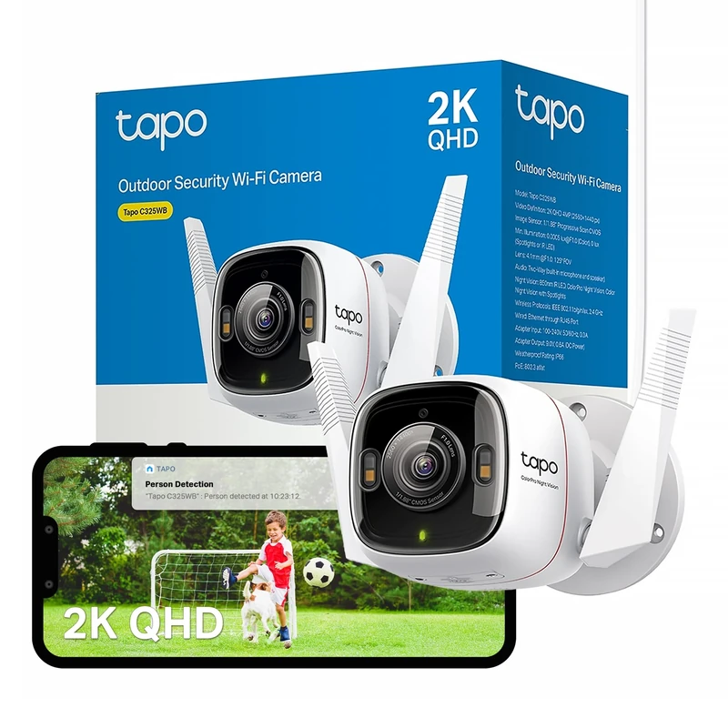 Tapo C325WB 2K QHD Security Camera Outdoor Wireless & Wired, F1.0 Super-aperture Lens, No Monthly Fee, AI Detection, ColourPro Night Vision, IP66, Energy Saving, Works with Alexa & Google