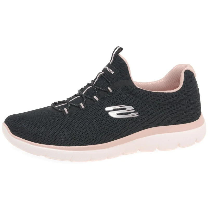 Skechers Womens Summits Artistry Chic Sneaker, Black Mesh Light Pink Trim, 10 UK