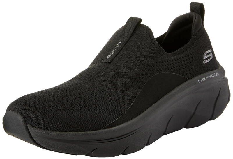 Skechers Women's D'Lux Walker 2.0 Bold State Slip-On Sneakers, Black Knit/Gunmetal Trim, 2.5 UK