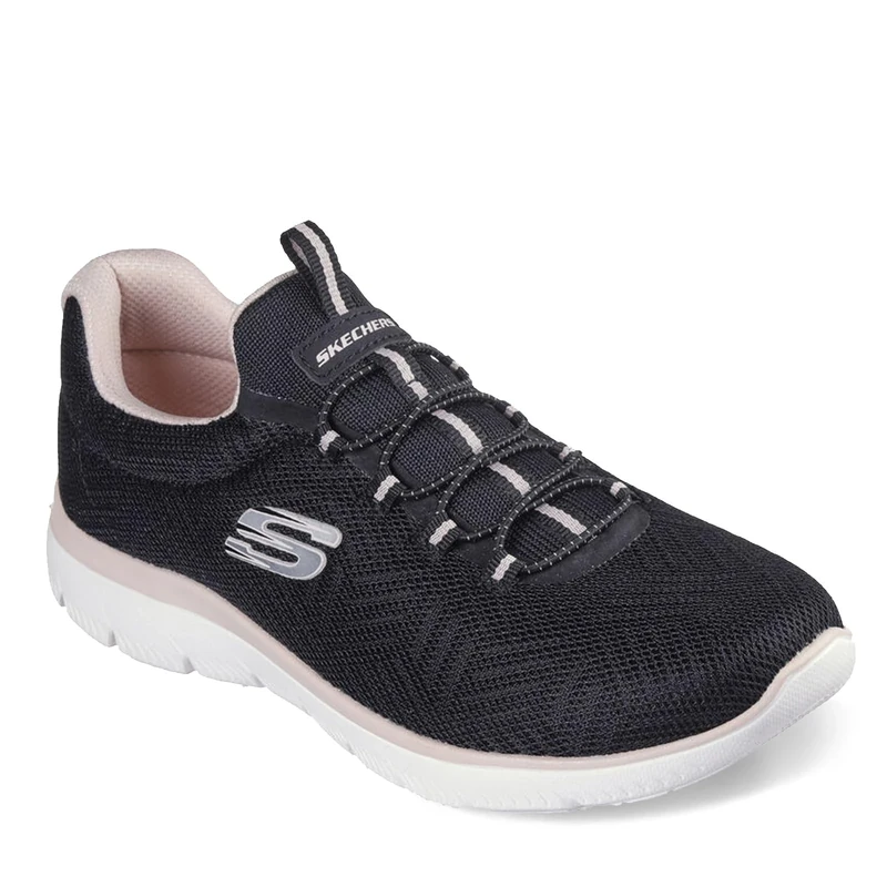Skechers Womens Summits Artistry Chic Sneaker, Black Mesh Light Pink Trim, 4.5 UK