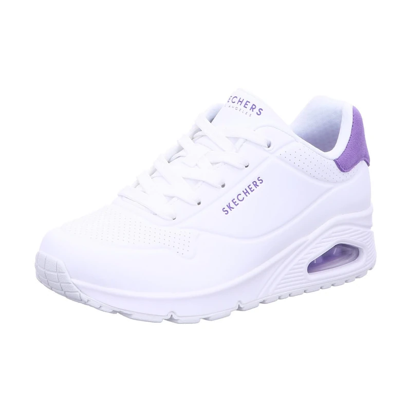 Skechers Women's Uno Pop Back Sneaker, White Durabuck/Purple Suede Trim, 2.5 UK