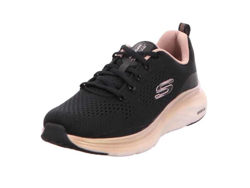 Skechers Women's Vapor Foam Midnight Glimmer Sneaker, Black Mesh/Rose Gold Trim, 4 UK